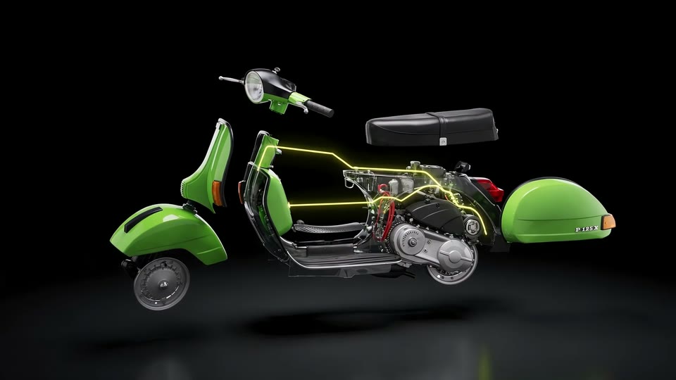 Il parafango della PX illuminato di verde
